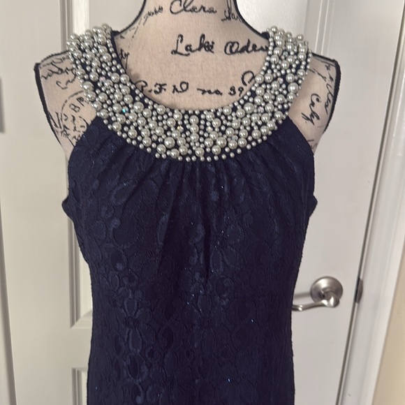 R&M Richards Beaded Blue Halter Maxi Dress - Picture 3 of 11